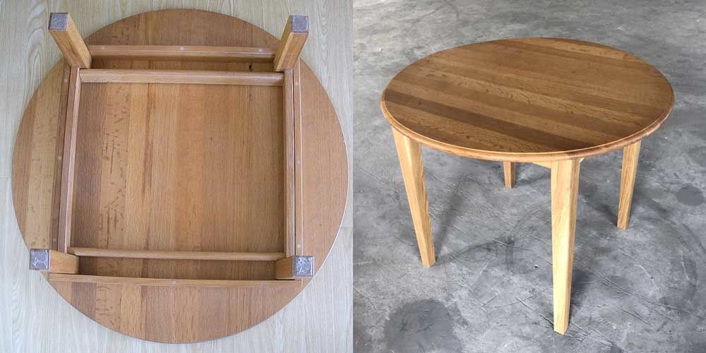 ナラ材のちゃぶ台天板を生かし、ダイニングテーブルにリメイク