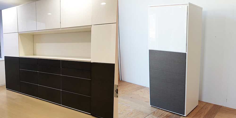壁面収納家具を分割した縦長キャビネット　家具リメイク事例：R223　Before&after