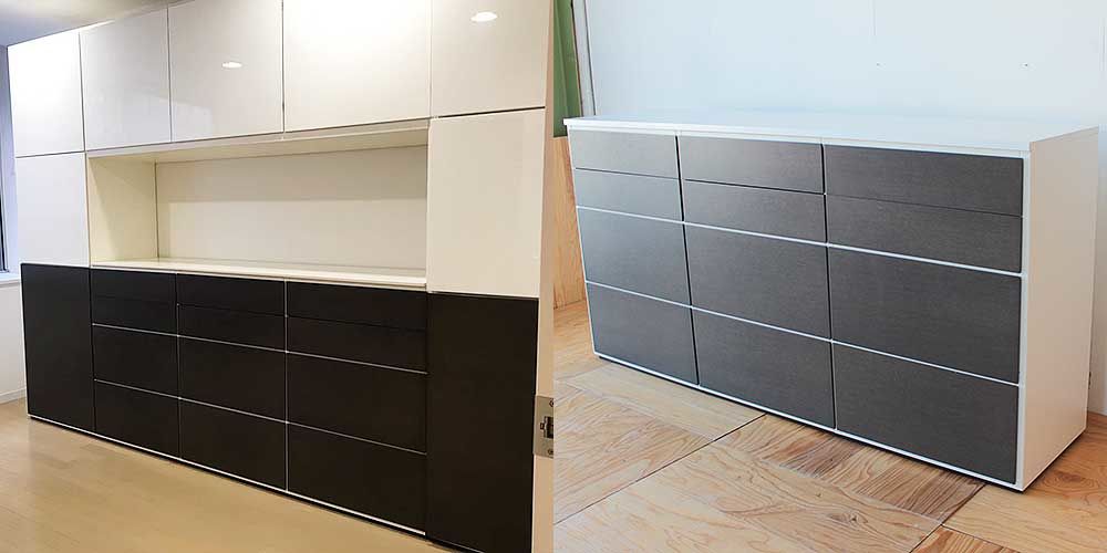 壁面収納家具を分割した引き出し収納家具　家具リメイク事例：R224　Before&after