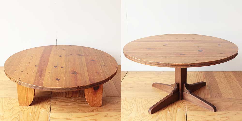 円形ちゃぶ台をセンター脚のダイニングテーブルに　家具リメイク事例：R236　Before&After
