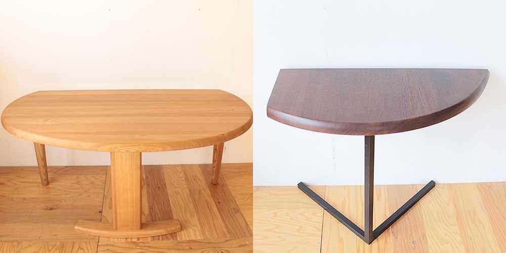 半円テーブルを肘掛の高さに合わせたソファ横テーブルに 家具リメイク事例:R237 Before&After