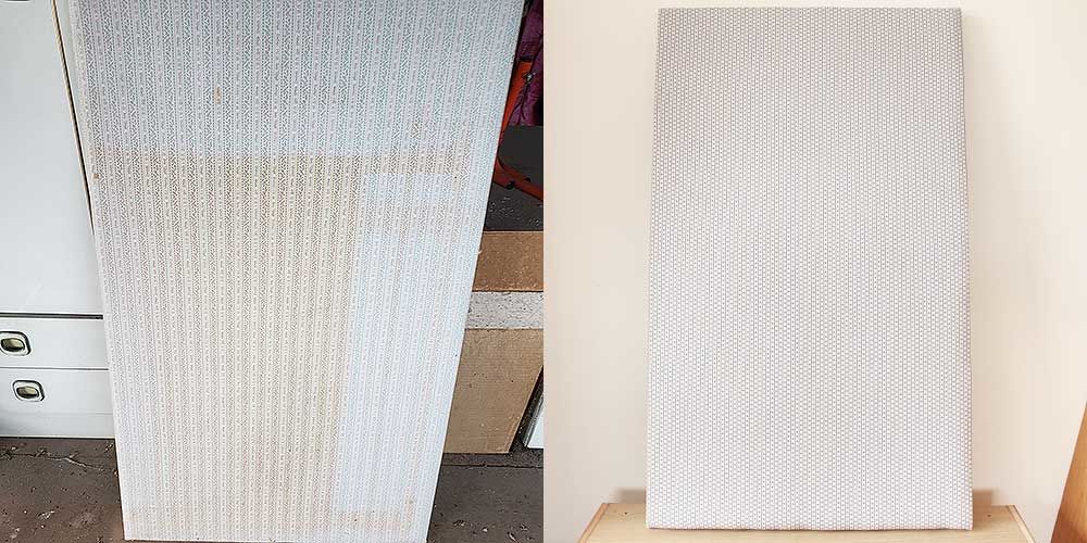 汚れたベビーベッドの床板生地を張り替え　家具リメイク事例：R239　Before&after
