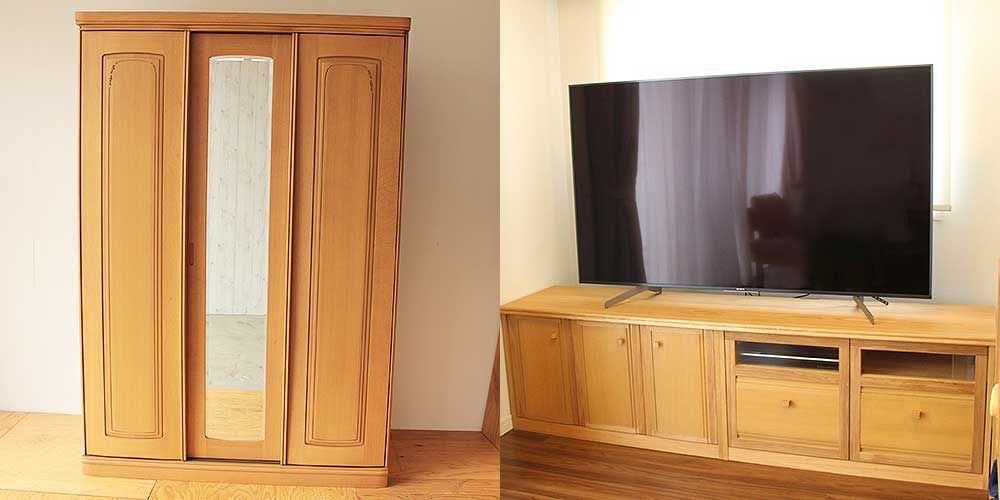 ナラ材製婚礼タンスをテレビボードに　家具リメイク事例：R241　Before&after