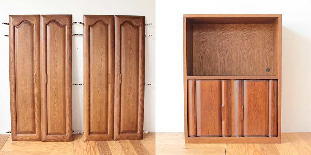 婚礼家具クローゼットの扉をカットしてテレビラックの扉に　家具リメイク事例：R242　Before & After