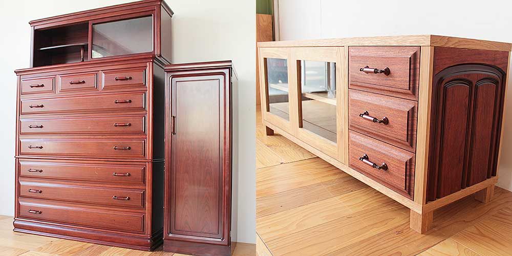 婚礼タンスの紫檀材を生かしてテレビボードに　家具リメイク事例：R246　Before&after