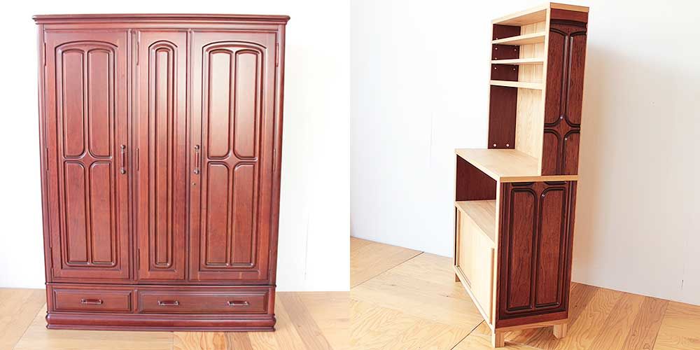 婚礼タンスの紫檀製部材を使ってキッチンボードに　家具リメイク事例：R247　Before&after