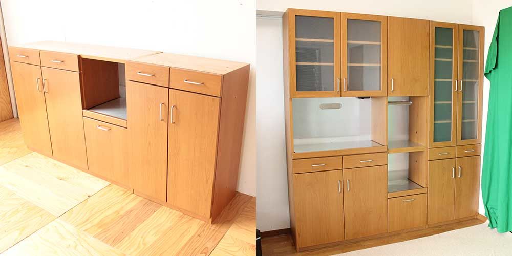 梁に収まるサイズに食器棚をリサイズリメイク 家具リメイク事例:R259 Before&after
