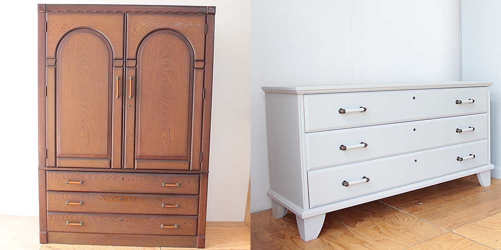 婚礼家具洋服箪笥引き出しを3段チェストにリメイク 家具リメイク事例:R262 Before&after