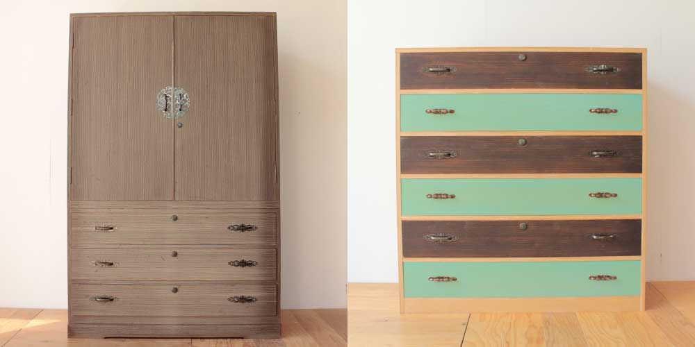 婚礼家具桐ダンスからカラフル6段チェストへリメイク 家具リメイク事例:R267 Before&after