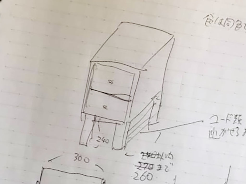 お客様との家具のリメイクお打ち合わせの際のメモ