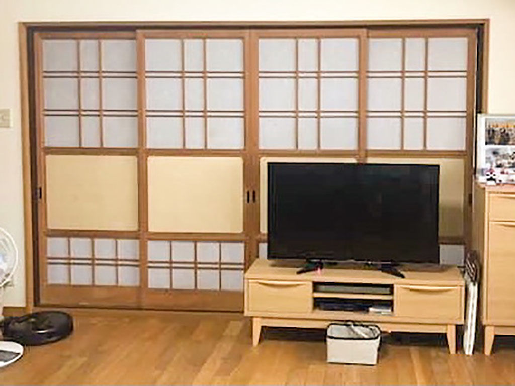 婚礼タンスをリメイクしたテレビボードを設置予定のリビング