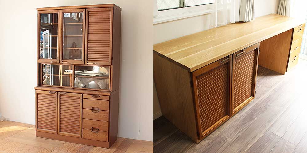 食器棚から無垢オーク材使用のデスクへリメイク 家具リメイク事例:R294 Before&after