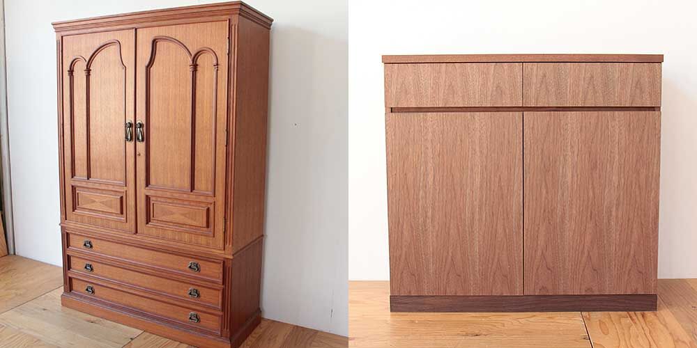 婚礼家具洋服箪笥からウォールナット材リビングボードにリメイク 家具リメイク事例:R310 Before&after