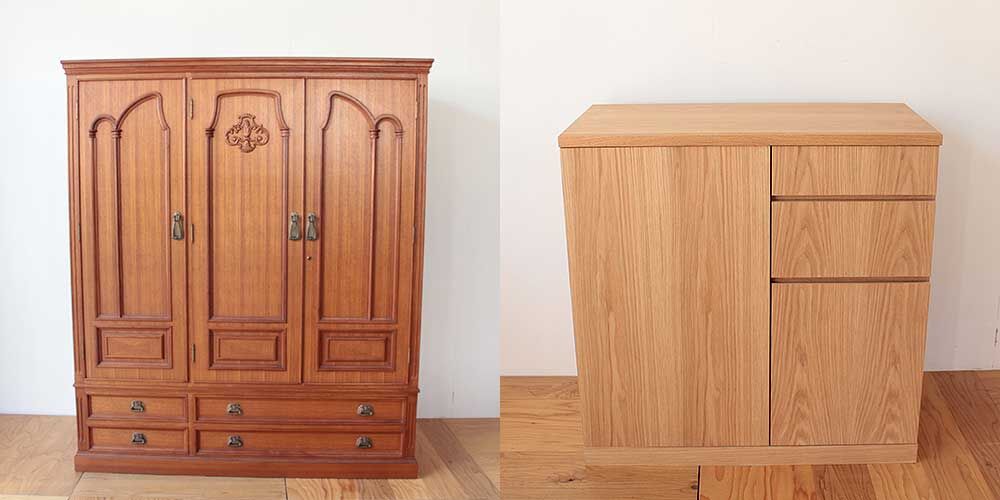 婚礼家具洋服箪笥からオーク材リビングボードにリメイク 家具リメイク事例:R311 Before&after
