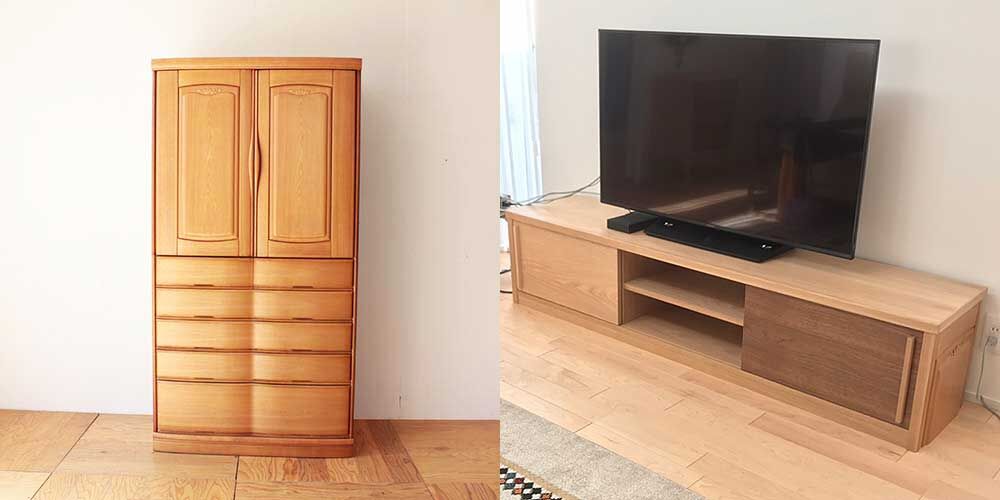 桜材製和タンスの扉を活かしてテレビボードにリメイク 家具リメイク事例:R337 Before&after