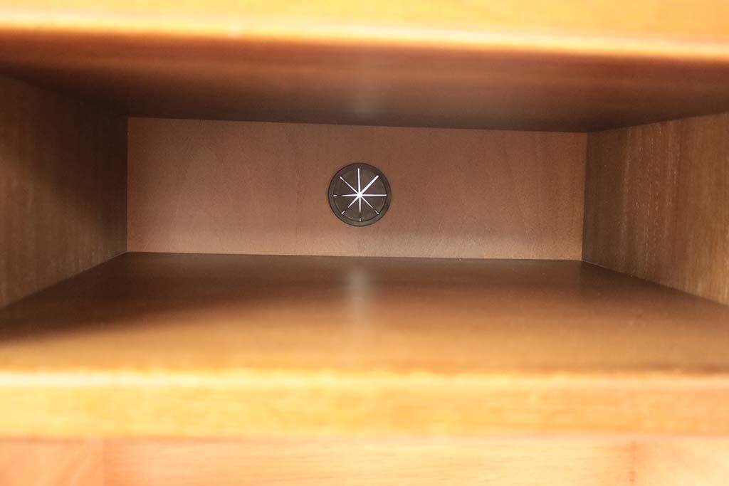 オープンスペースの背面には配線孔をあけて電源コード等を通せるようにしました